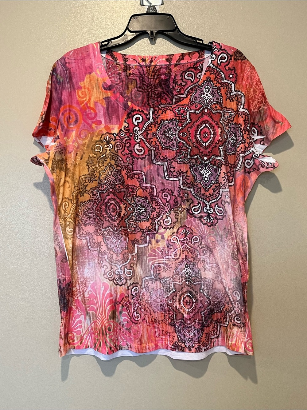 Women's Pink Multi-Color Short Sleeve Print Top